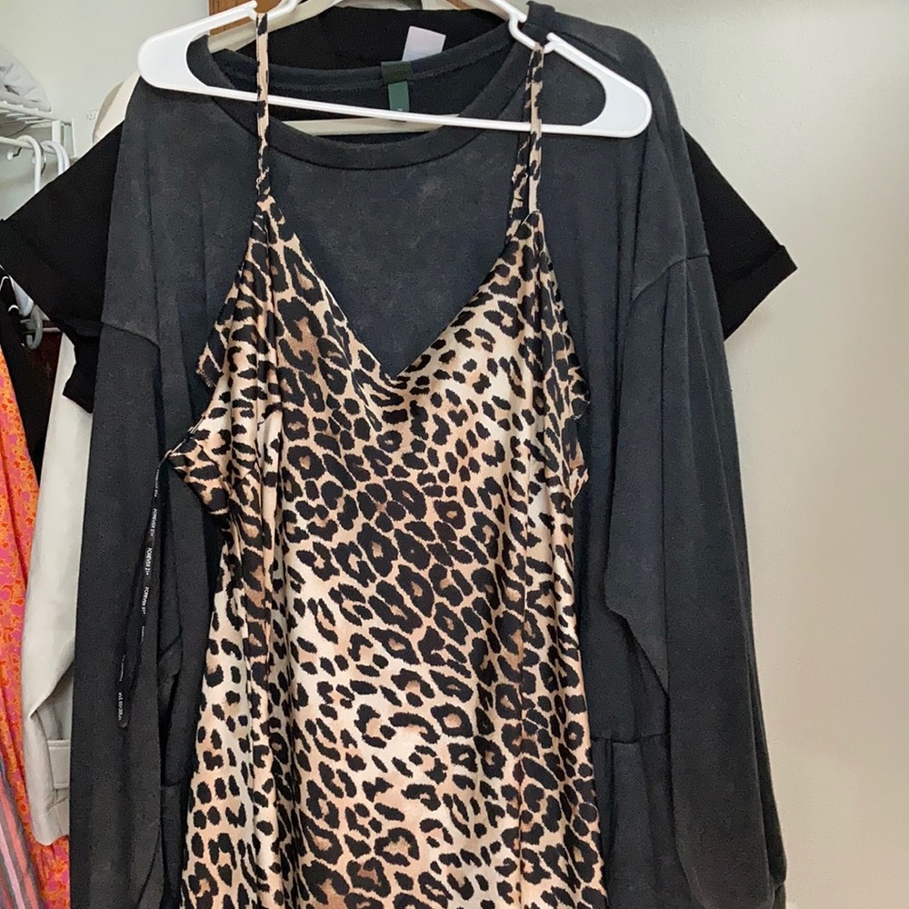 F21 leopard print silky slip dress